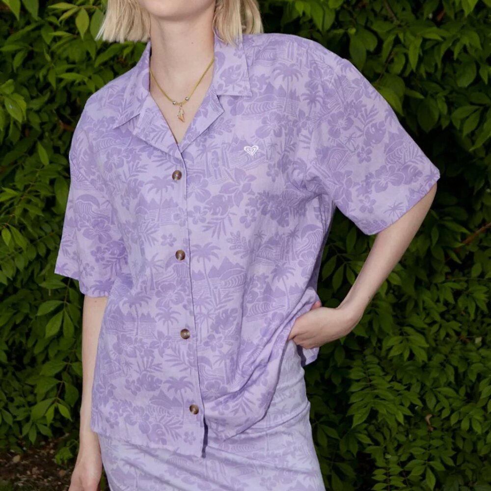 New Roxy X Kate Bosworth Surf.Kind.Kate Linen Printed Button-Down Shirt